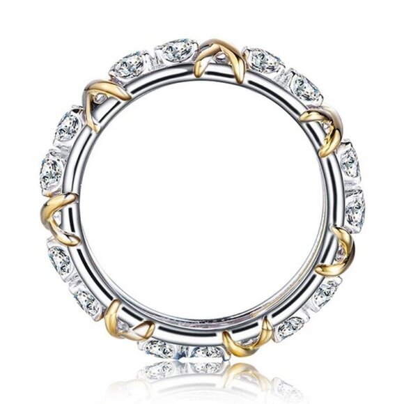 3/$35 Dazzling Two Tone Gold and Silver Alloy Ring Cubic Zirconia Diamond - Picture 7 of 7